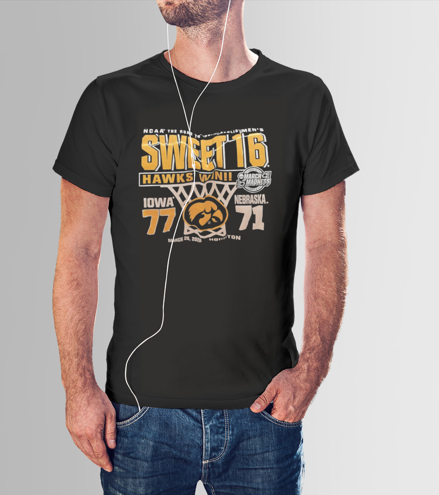 NCAA Tournament Sweet 16 Hawks Win Iowa 77 Nebraska 71 March 21 2026 Washington T-Shirt