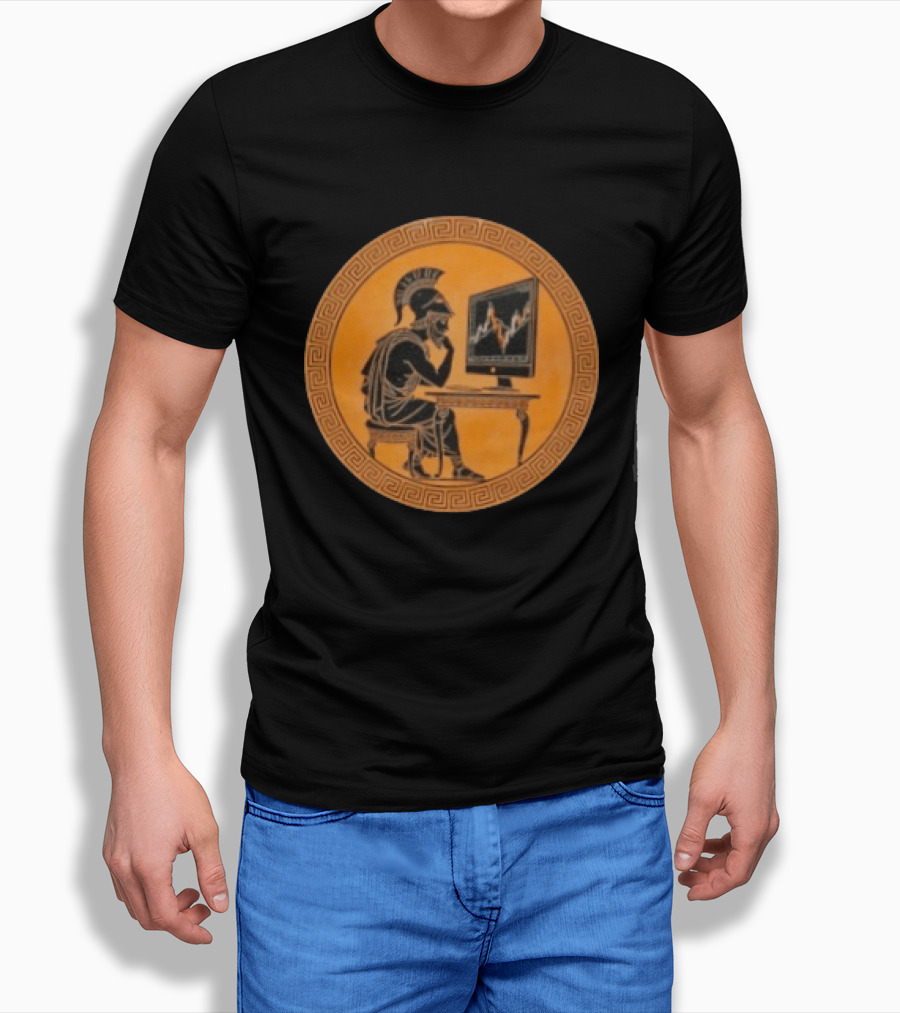 Greek Warrior Analyzing Stock Charts With Ancient Trader Flair T-Shirt