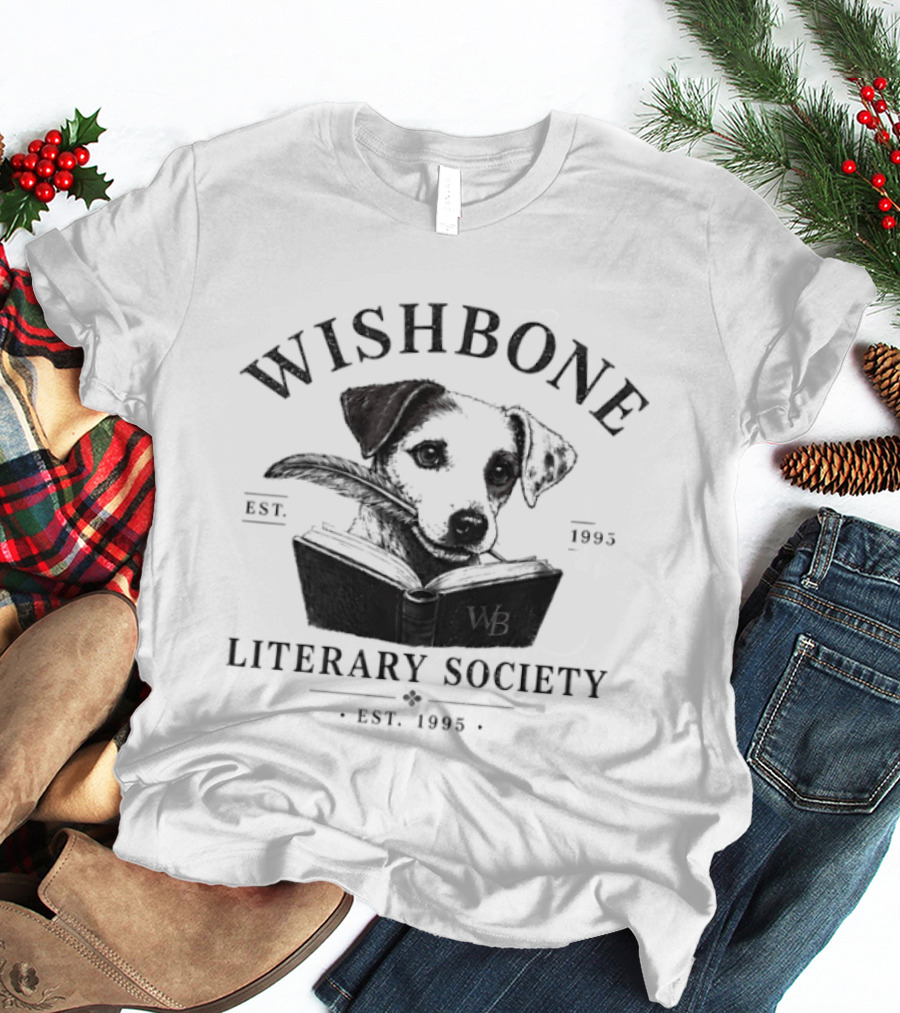 PBS Wishbone Literary Society Est 1995 Classic Dog Reading Book T-Shirt