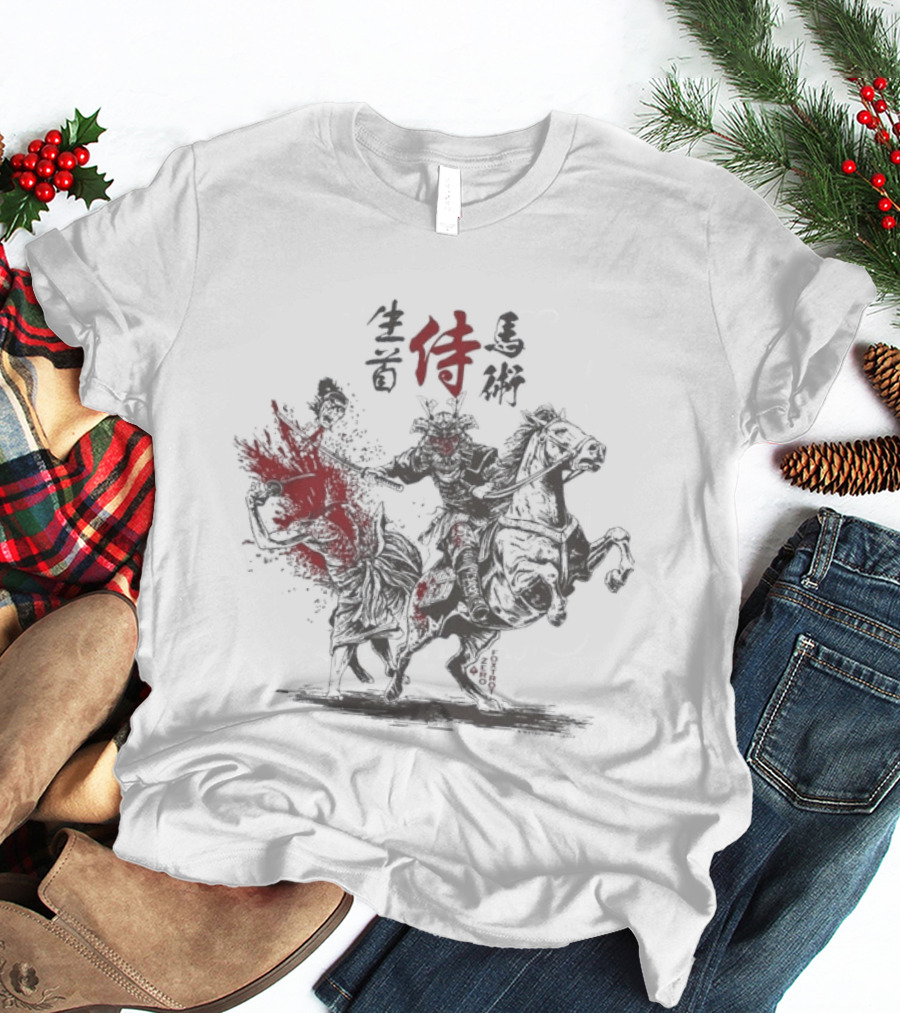 Zero Foxtrot Namakubi Bajutsu Samurai Riding Warrior With Red Kanji T-Shirt