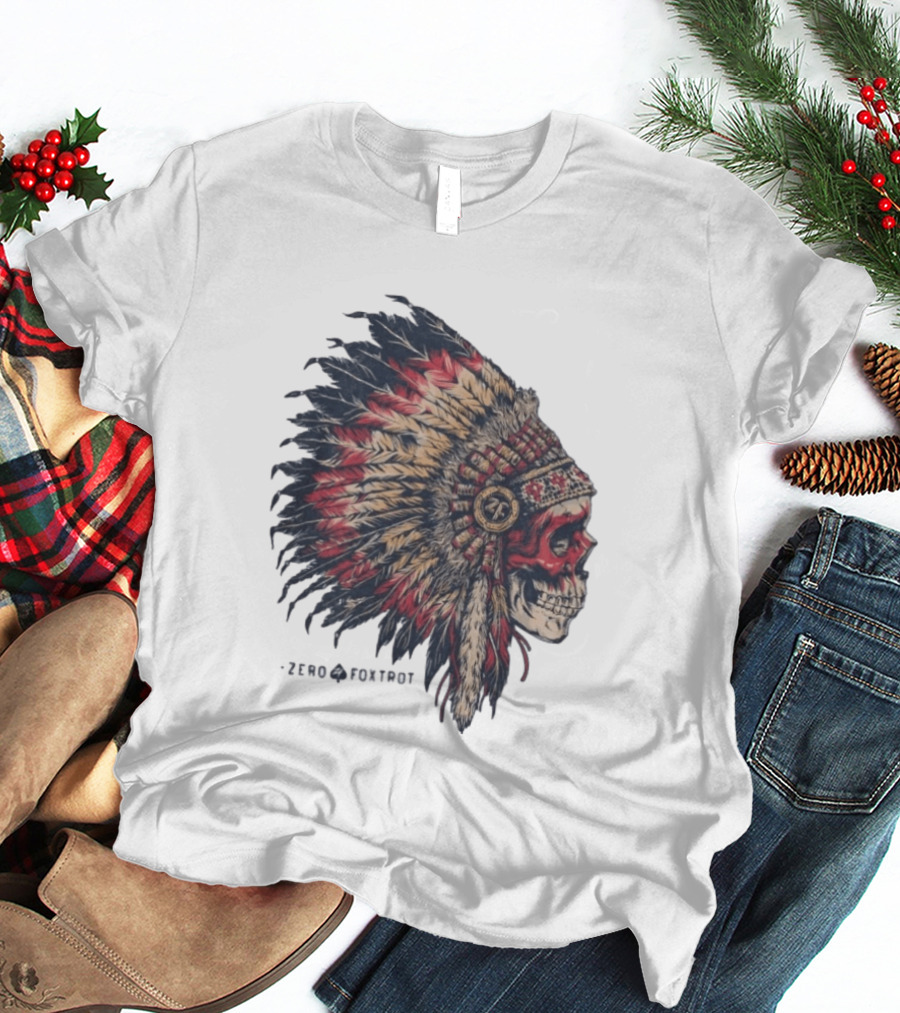 Zero Foxtrot Skull In Feathered Headdress T-Shirt