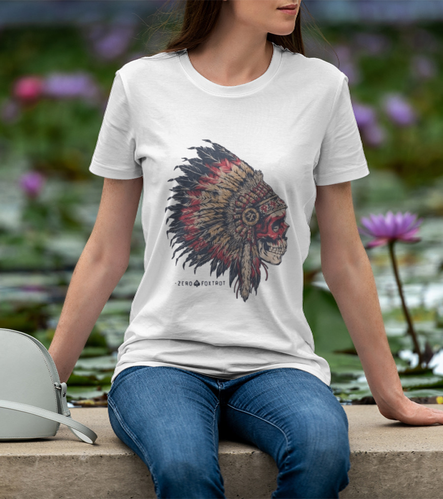 Zero Foxtrot Skull In Feathered Headdress T-Shirt