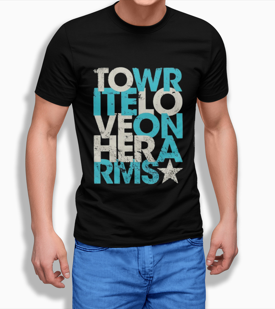 Tower Love Hero Arms Distressed Text Star T-Shirt