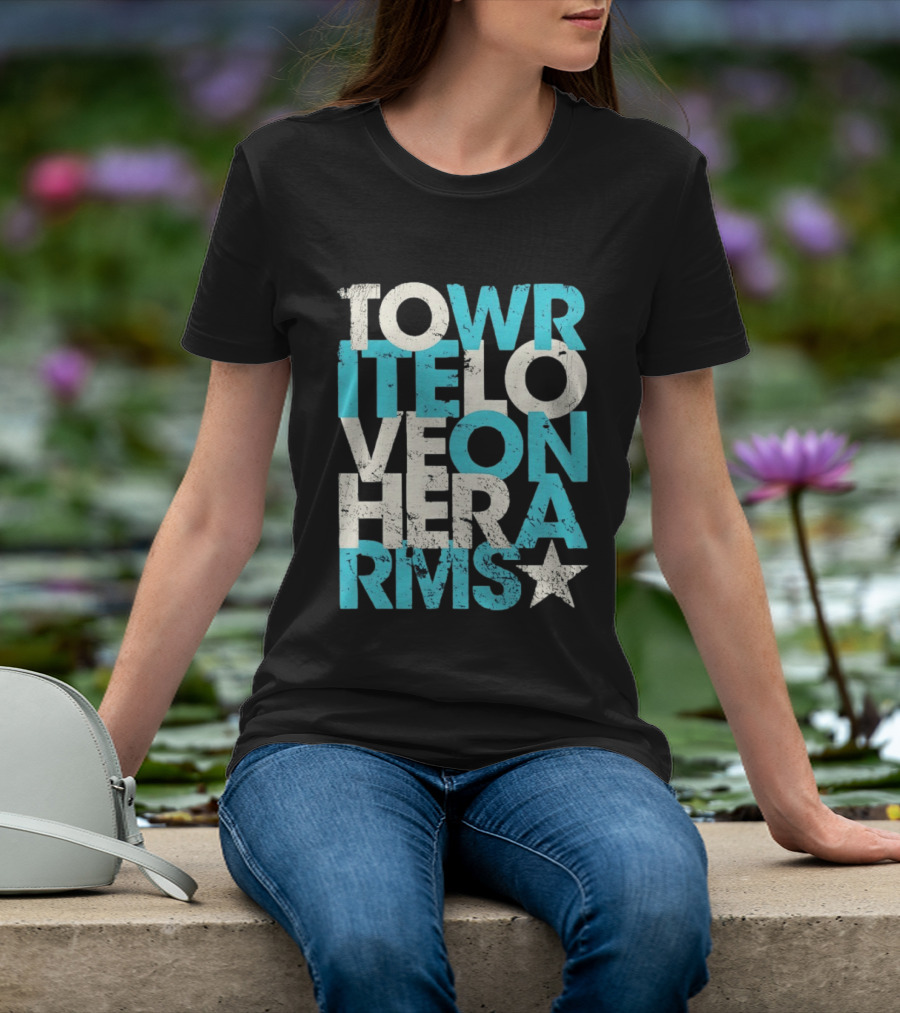 Tower Love Hero Arms Distressed Text Star T-Shirt