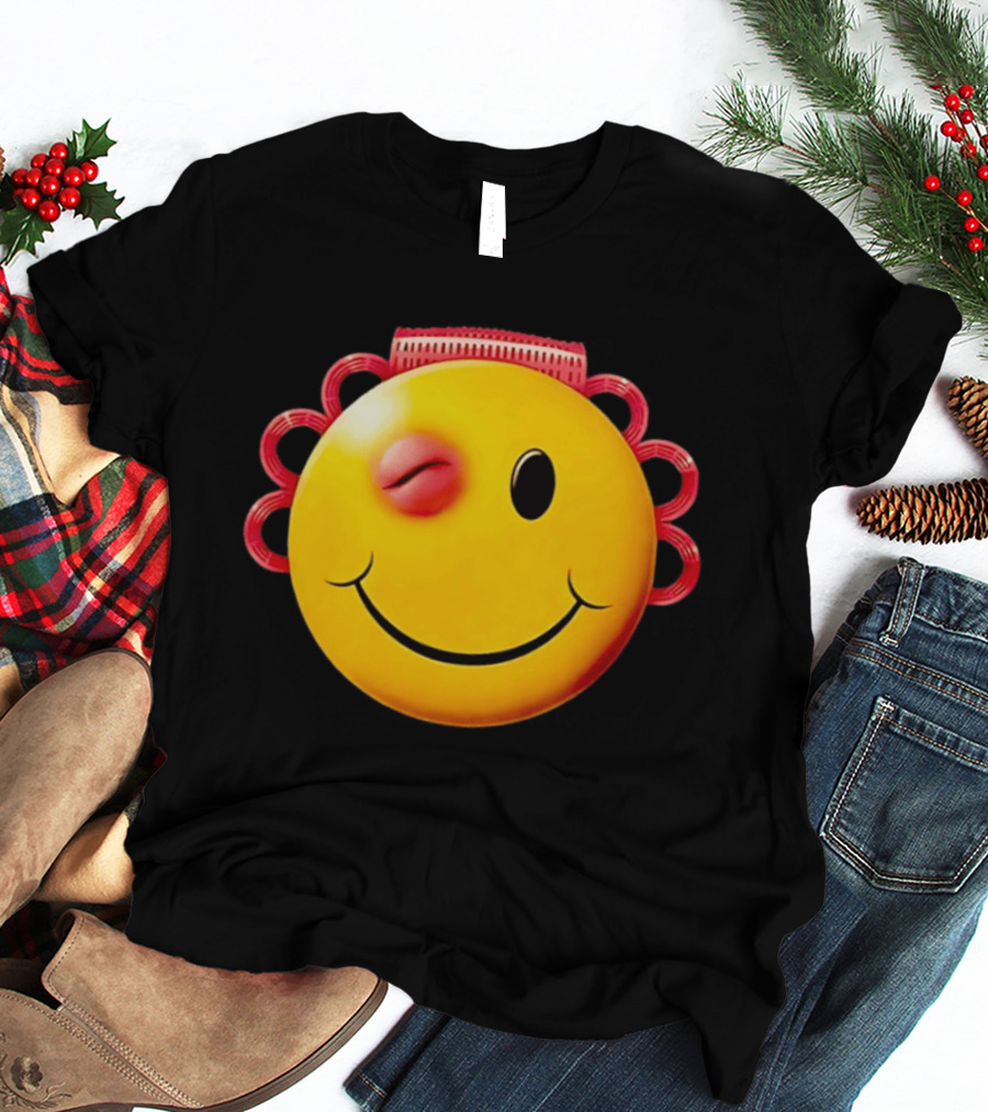 Winking Smiley Face Emoji With Hair Rollers T-Shirt