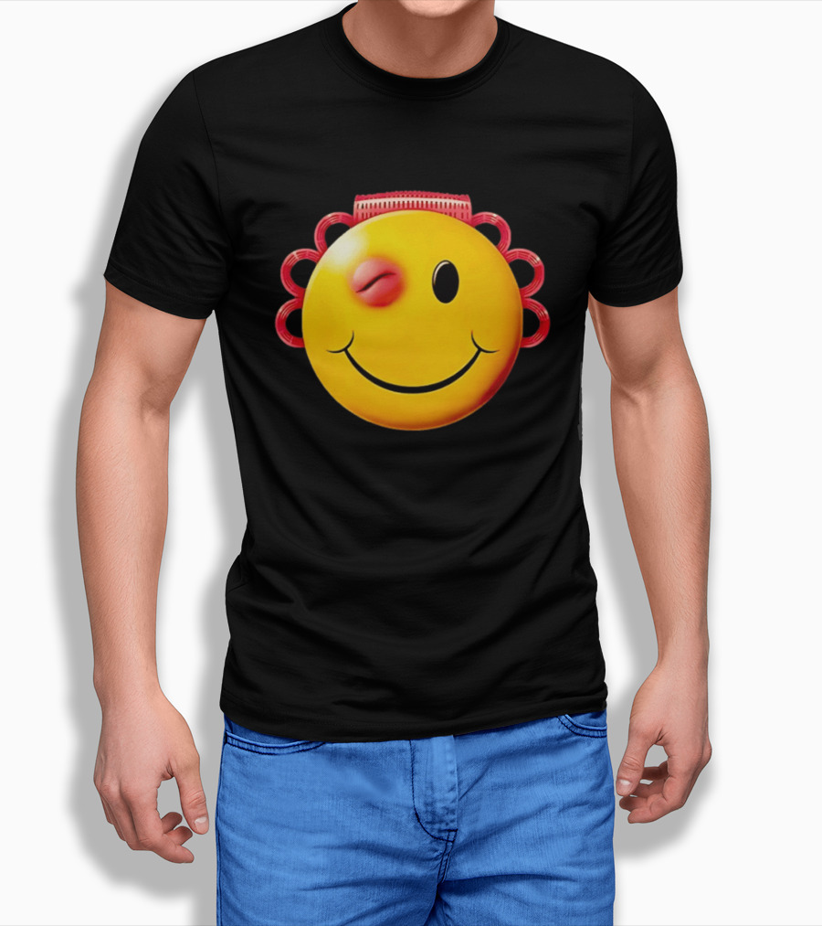 Winking Smiley Face Emoji With Hair Rollers T-Shirt
