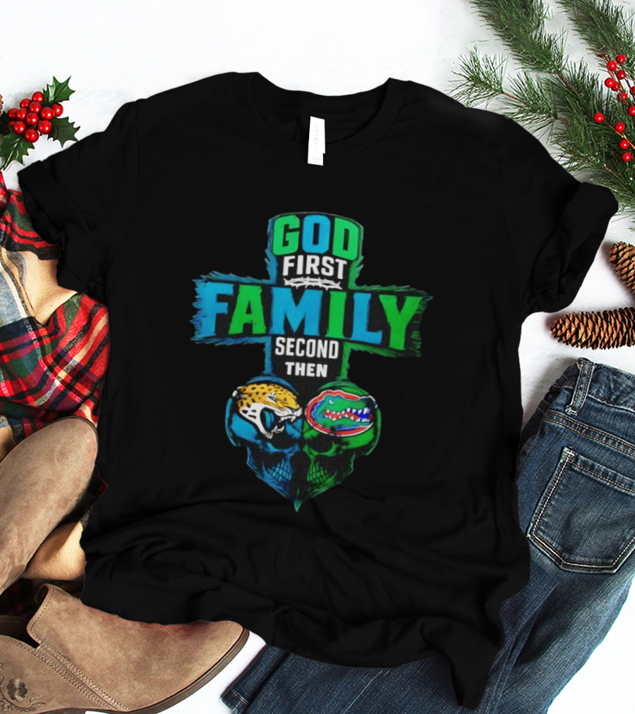 God First Family Second Jacksonville Jaguars Florida Gators Skull Heart T-Shirt