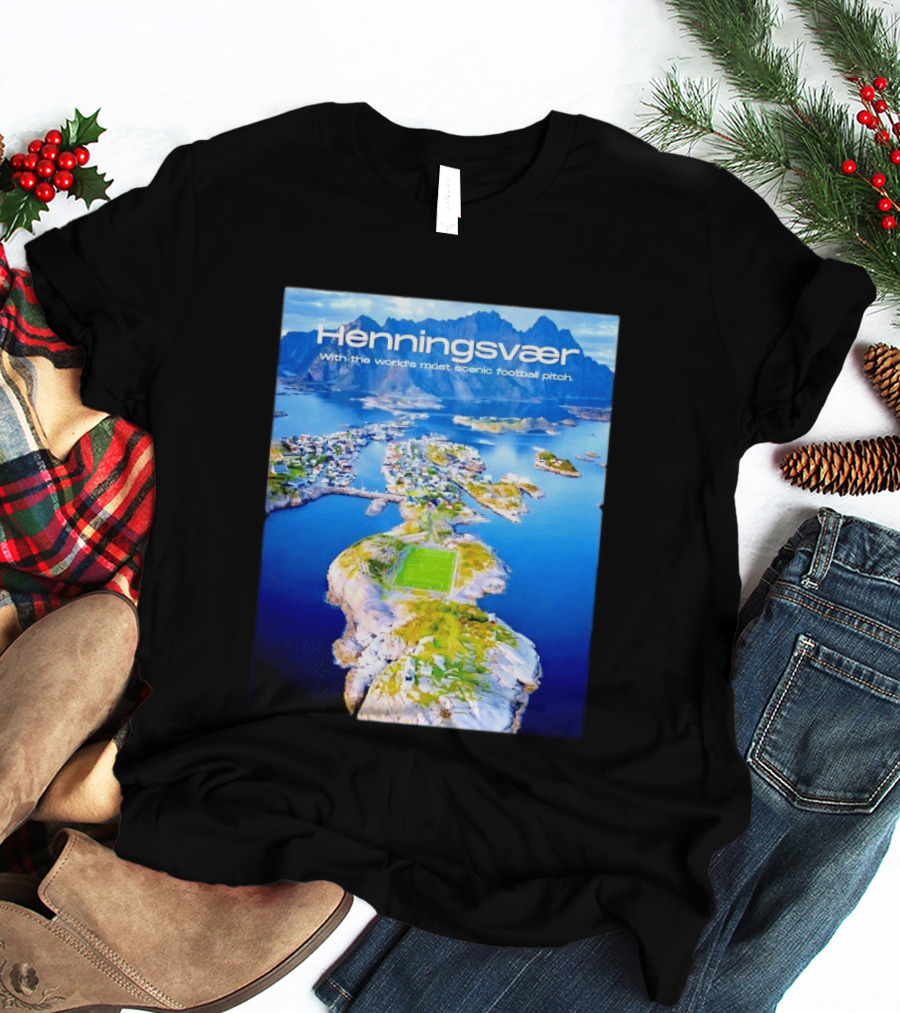 Henningsvaer With The World's Most Scenic Football Pitch Aerial View T-Shirt