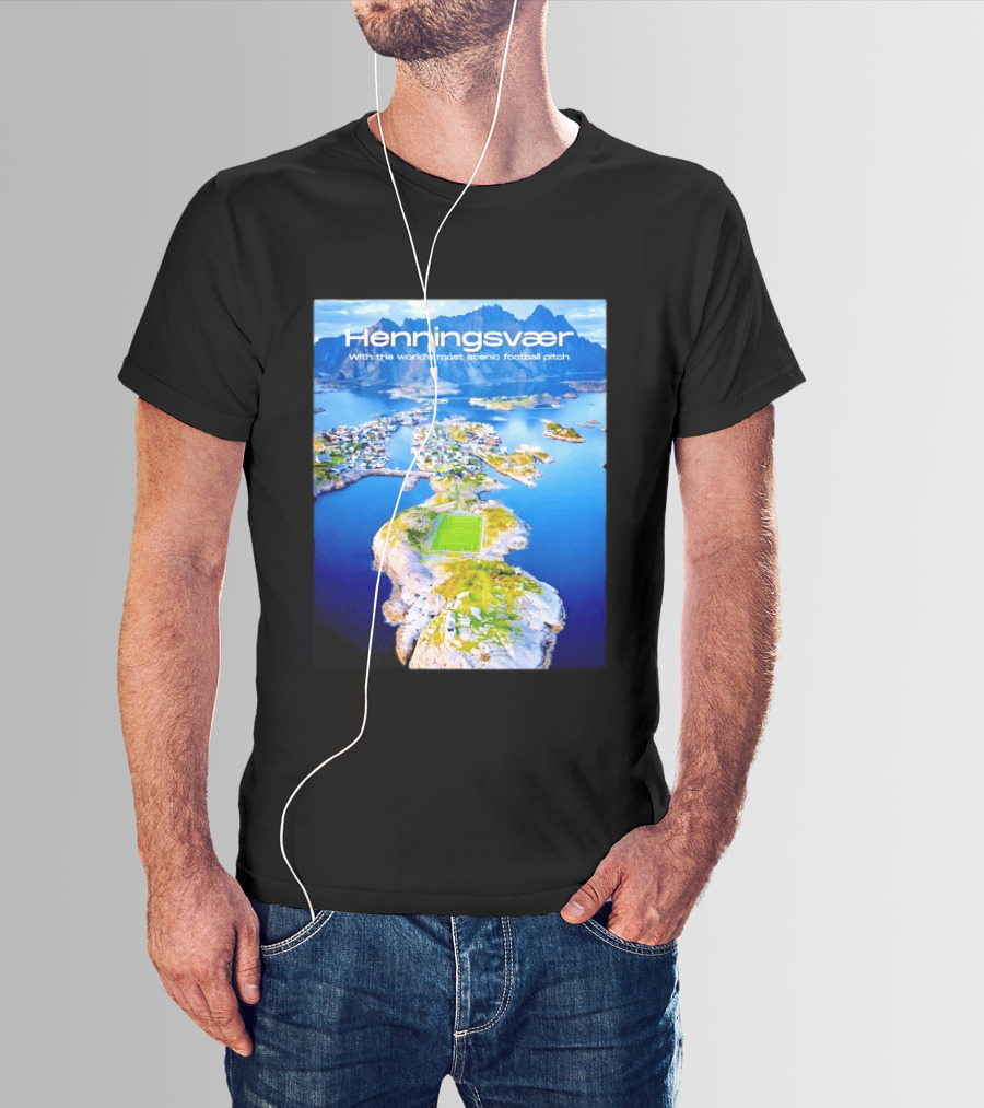 Henningsvaer With The World's Most Scenic Football Pitch Aerial View T-Shirt