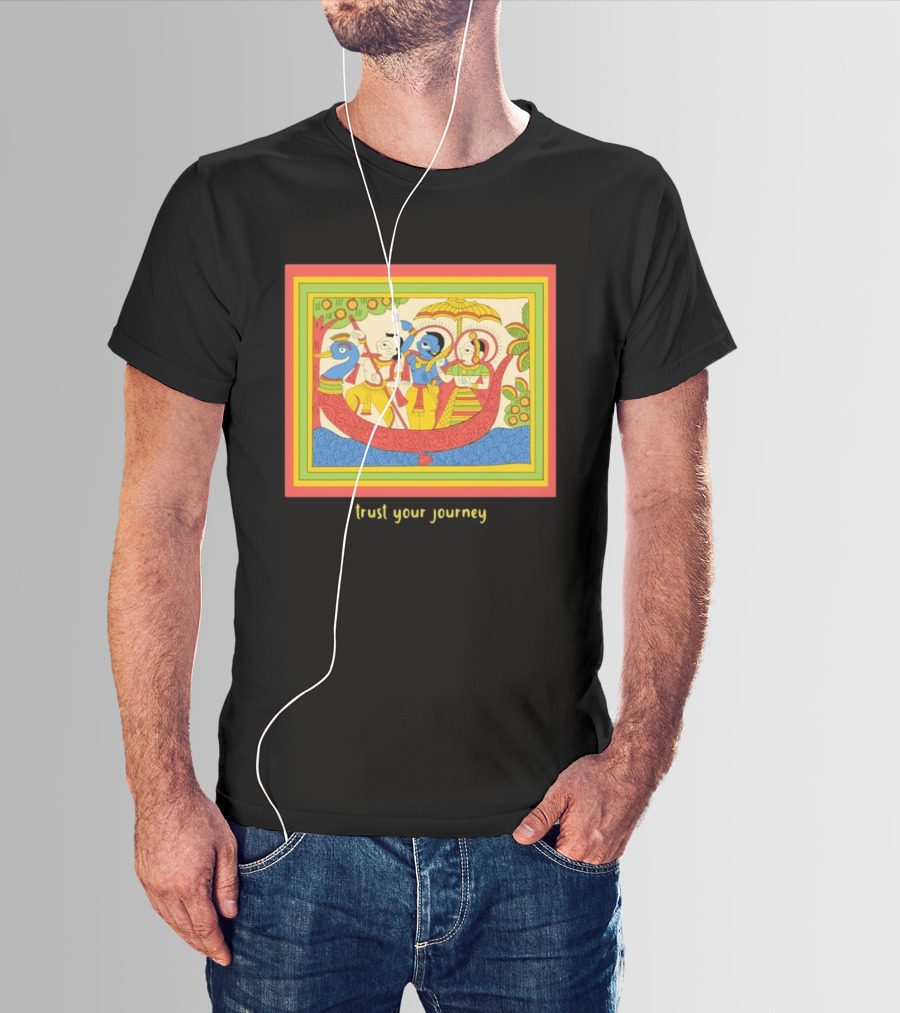 Phad Paintings Trust Your Journey Krishna Radha Boat Scene T-Shirt