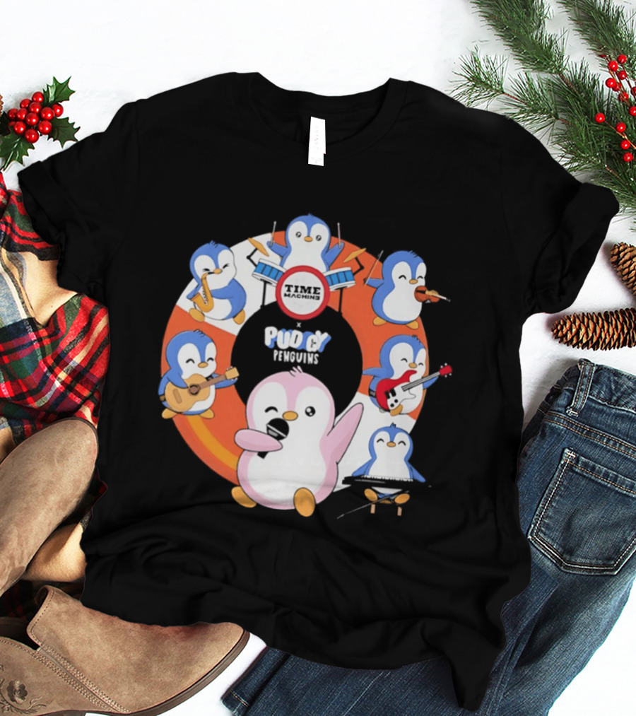 Pudgy Penguins Time Machine Band Musical Penguins Party T-Shirt