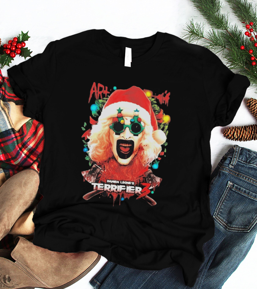 Damien Leone's Terrifier 3 Yuletide Terror Art The Clown Christmas Horror T-Shirt