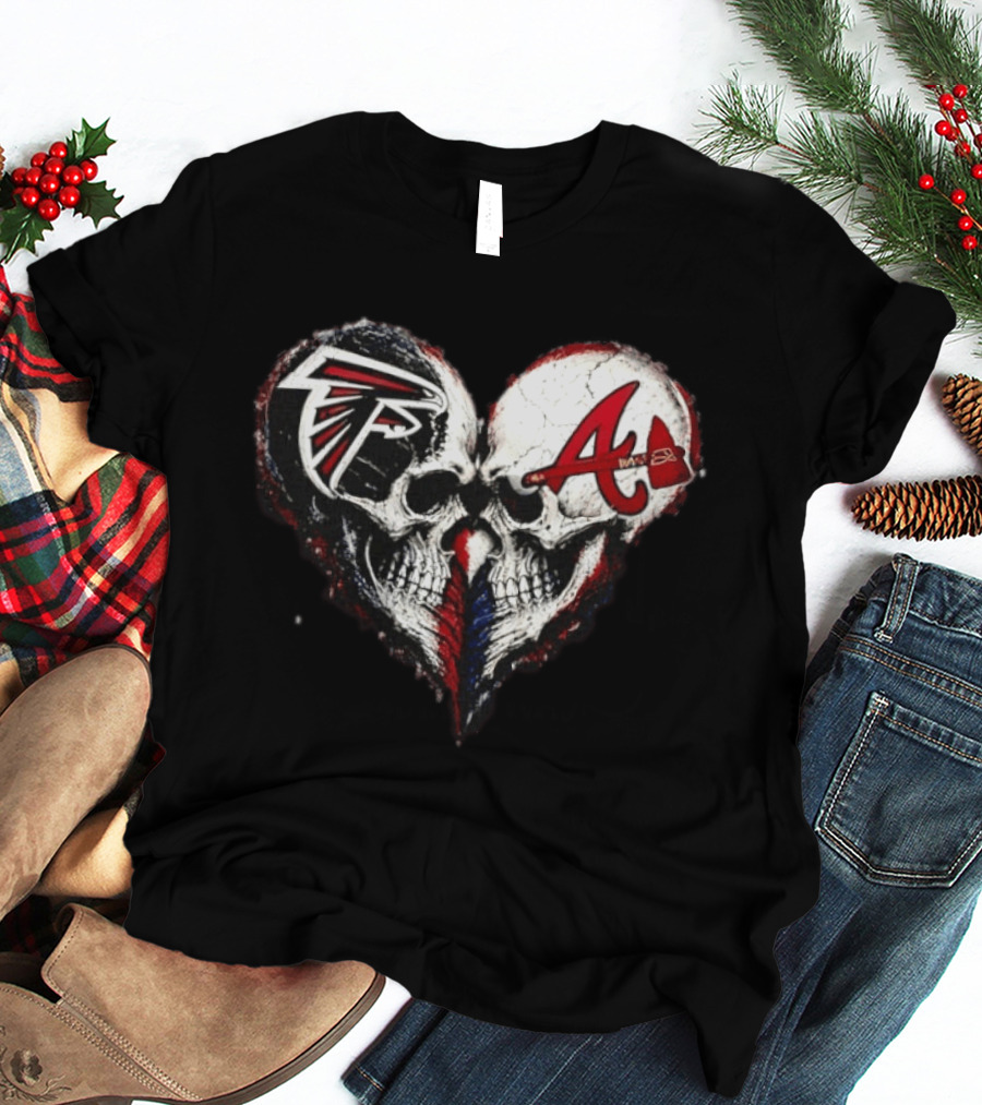 Atlanta Falcons And Atlanta Braves Skull Heart T-Shirt