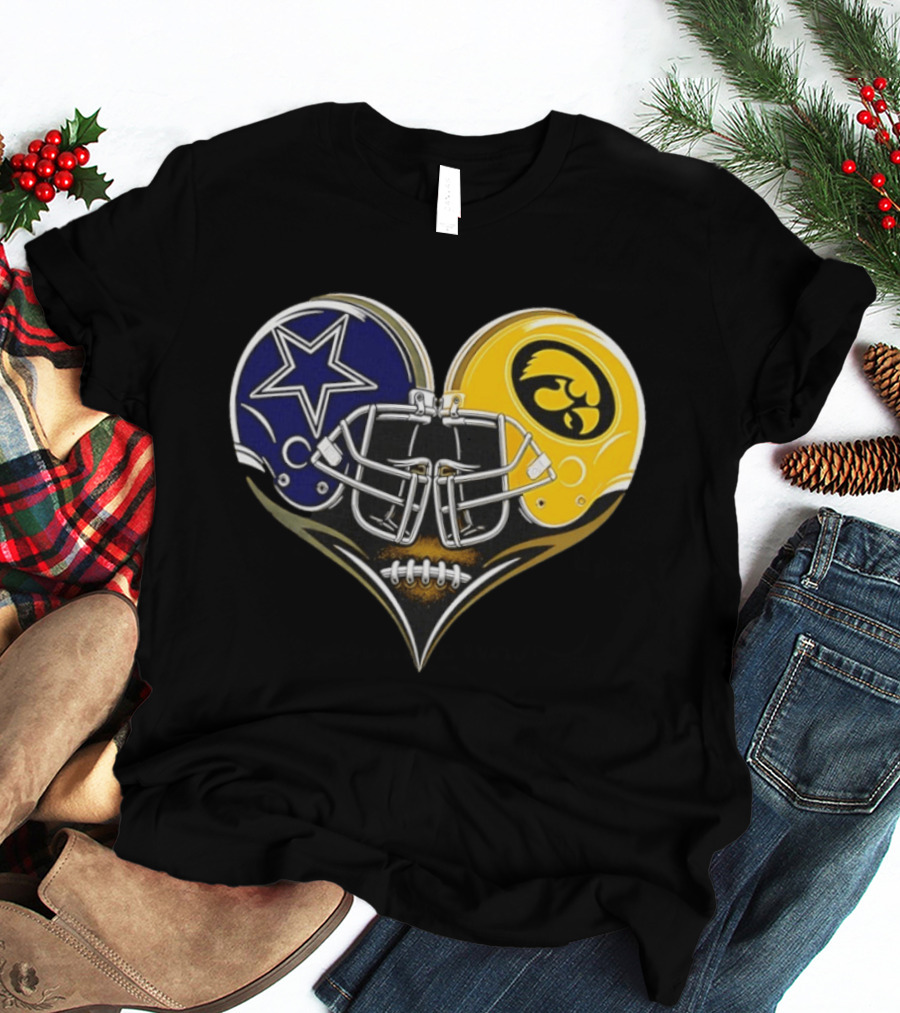 Dallas Cowboys And Iowa Hawkeyes Helmet Heart T-Shirt