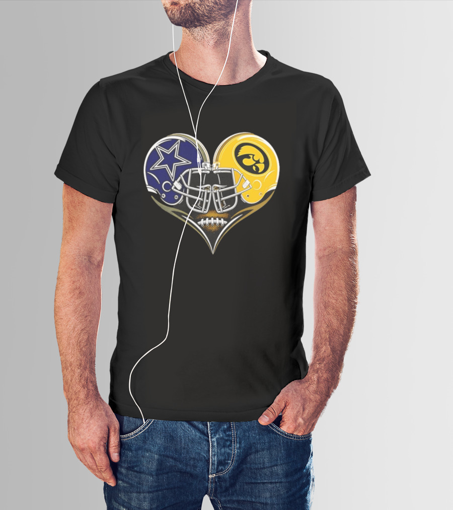 Dallas Cowboys And Iowa Hawkeyes Helmet Heart T-Shirt