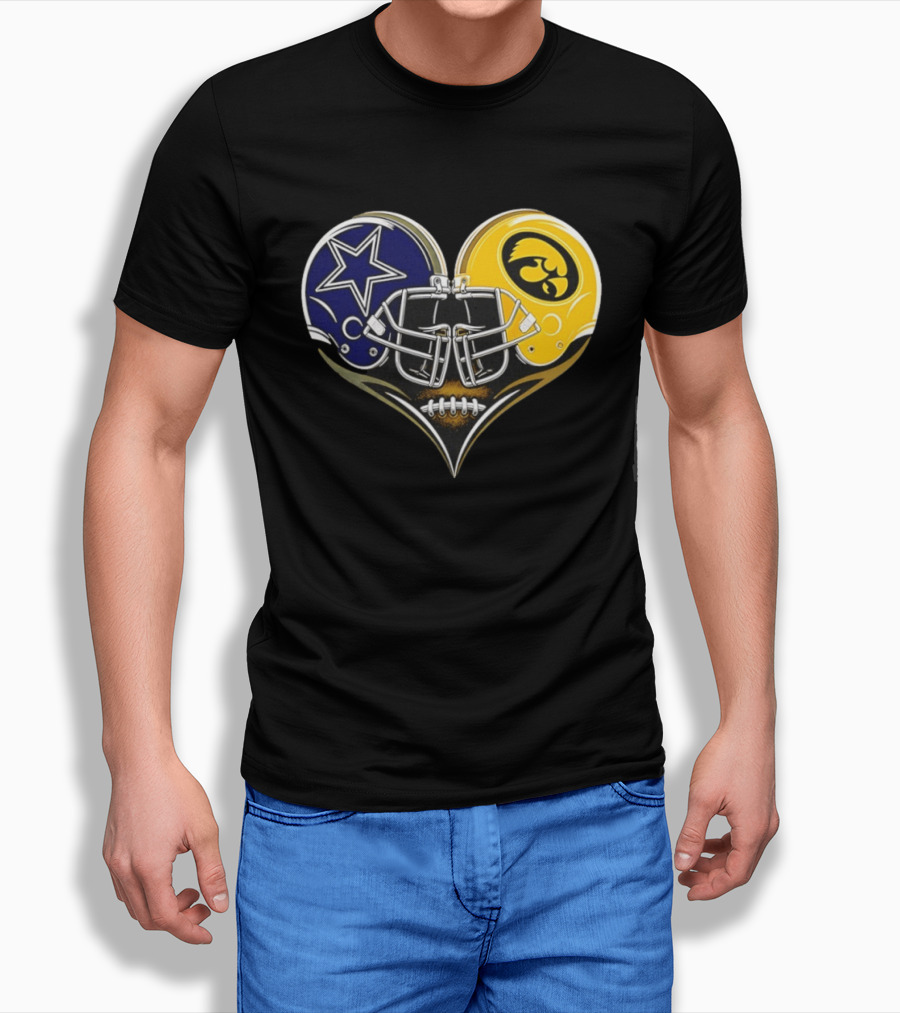 Dallas Cowboys And Iowa Hawkeyes Helmet Heart T-Shirt