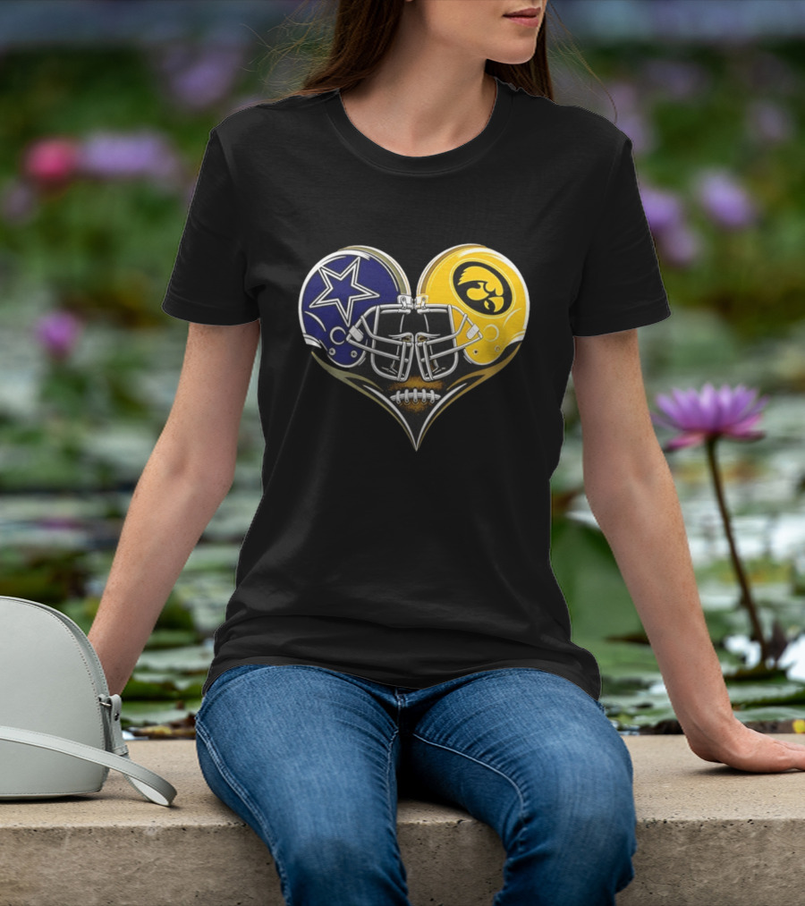 Dallas Cowboys And Iowa Hawkeyes Helmet Heart T-Shirt
