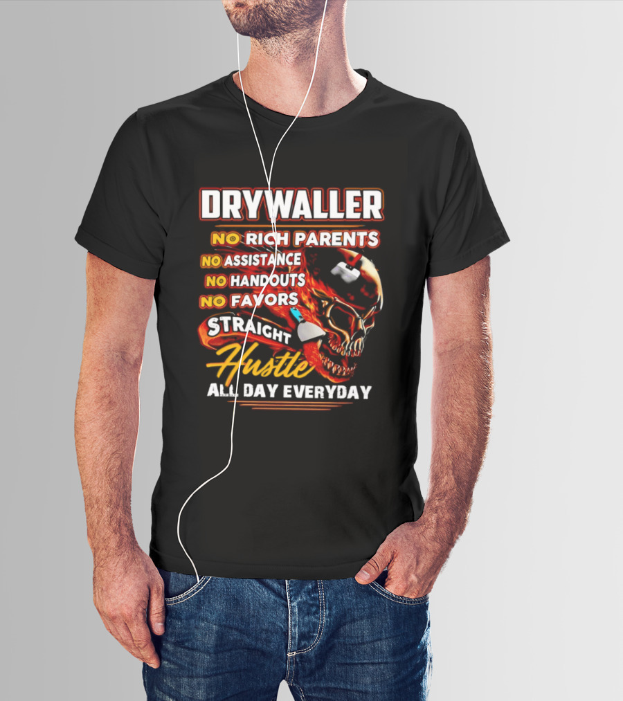 Drywaller Skull Holding Trowel Straight Hustle T-Shirt