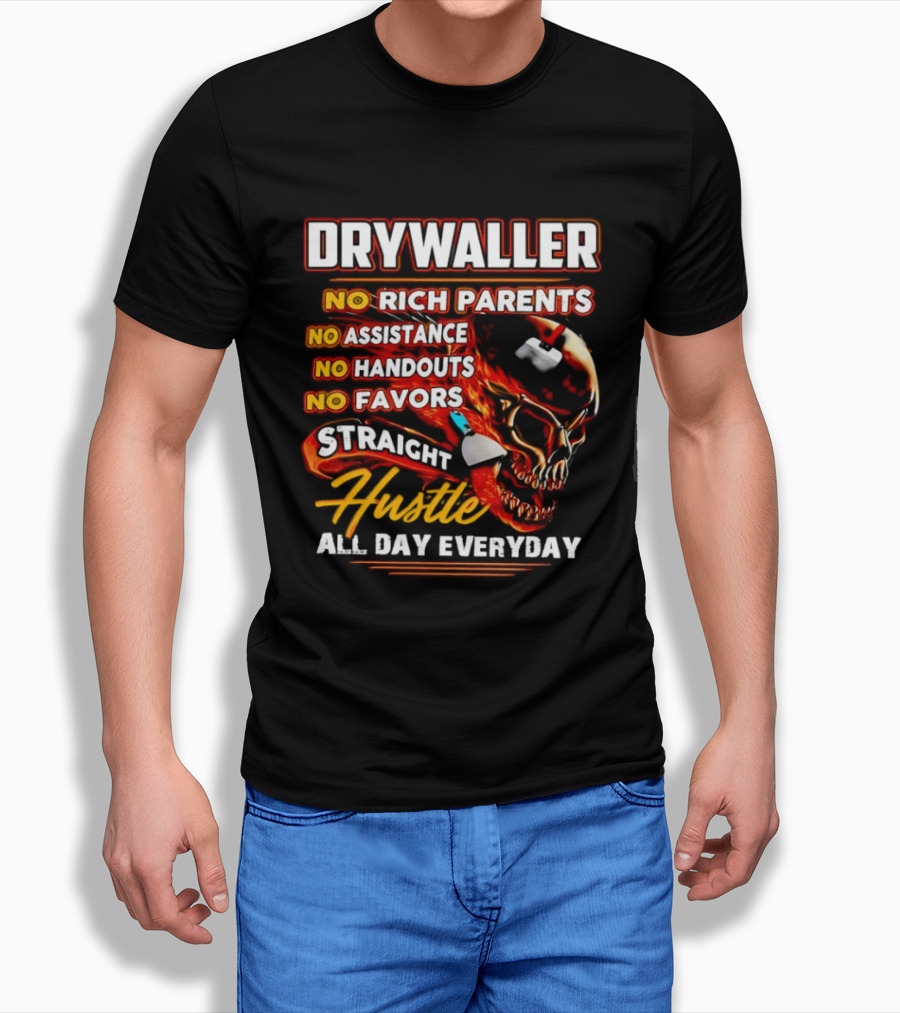 Drywaller Skull Holding Trowel Straight Hustle T-Shirt