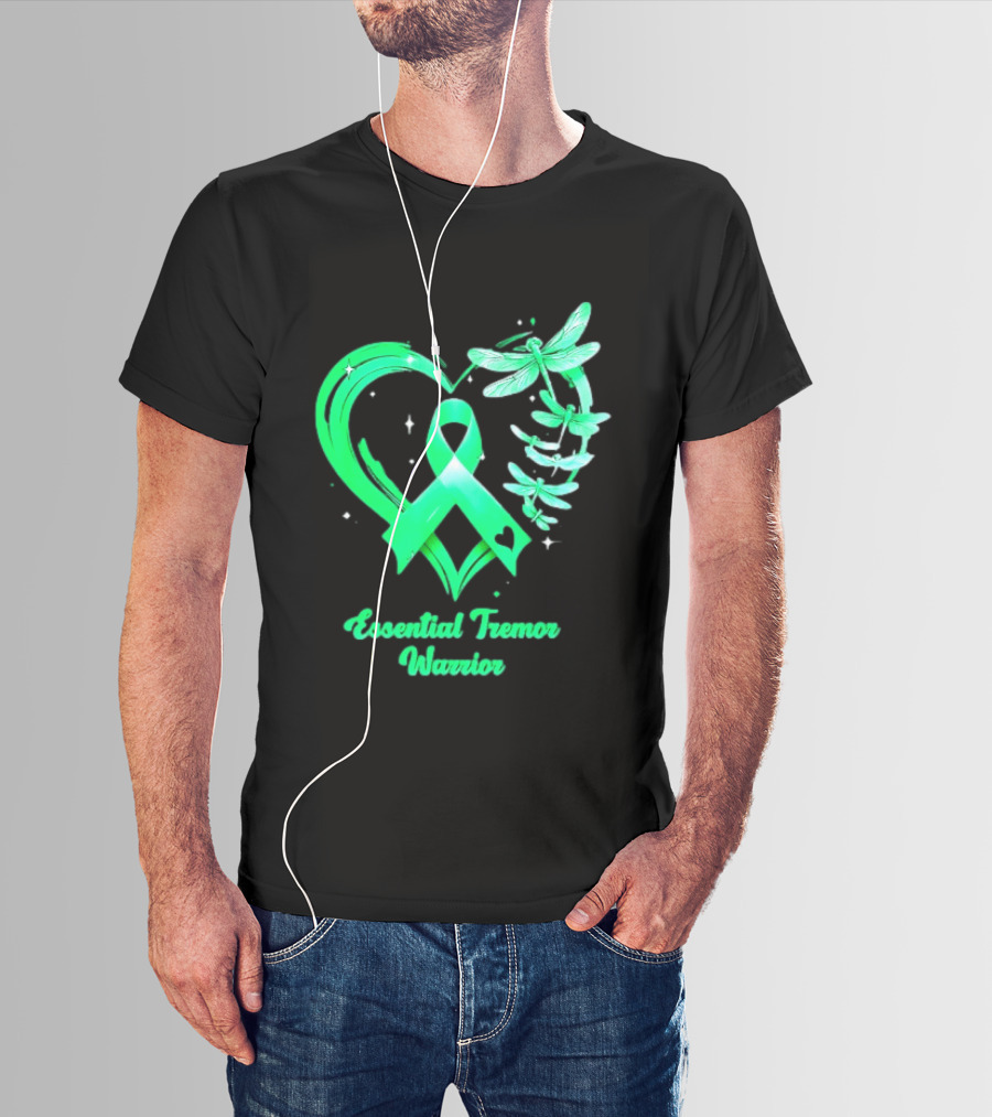 Essential Tremor Warrior Teal Ribbon Dragonfly Heart T-Shirt