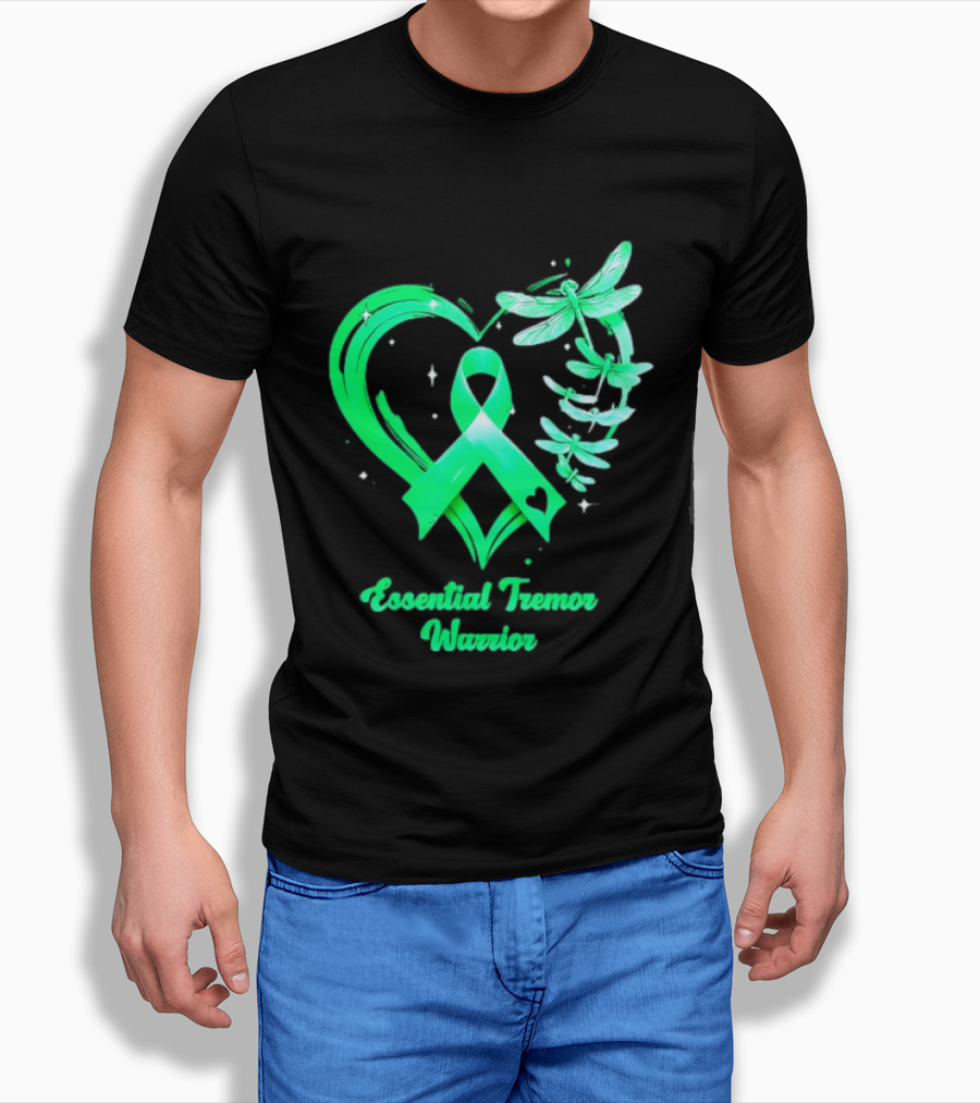 Essential Tremor Warrior Teal Ribbon Dragonfly Heart T-Shirt