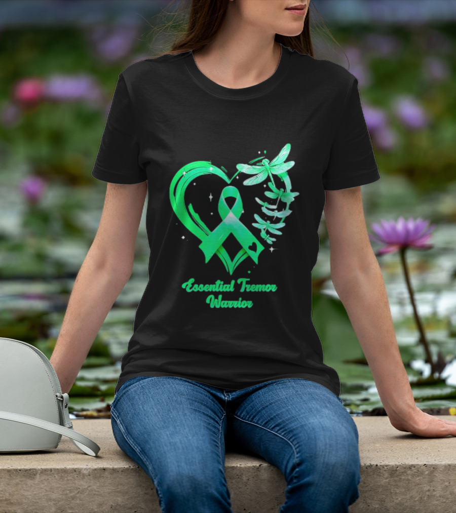 Essential Tremor Warrior Teal Ribbon Dragonfly Heart T-Shirt