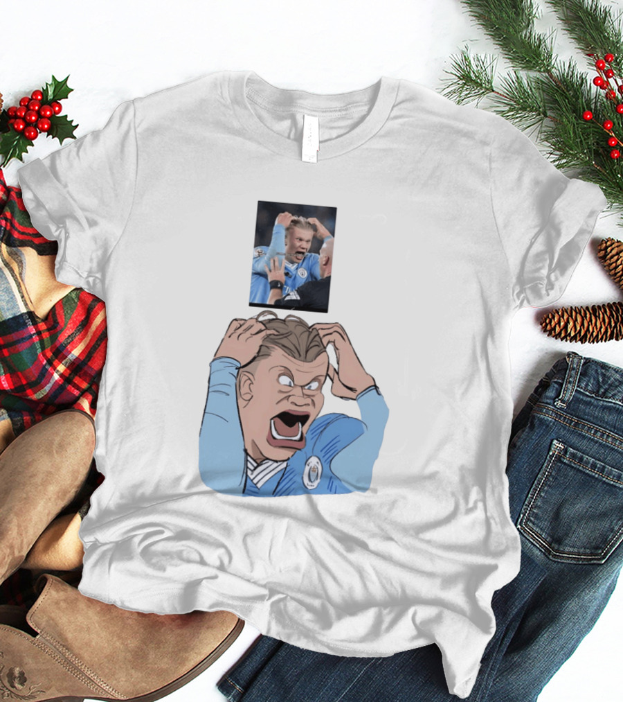 Erling Haaland Frustrated Screaming Football Cartoon Referee Reaction T-Shirt