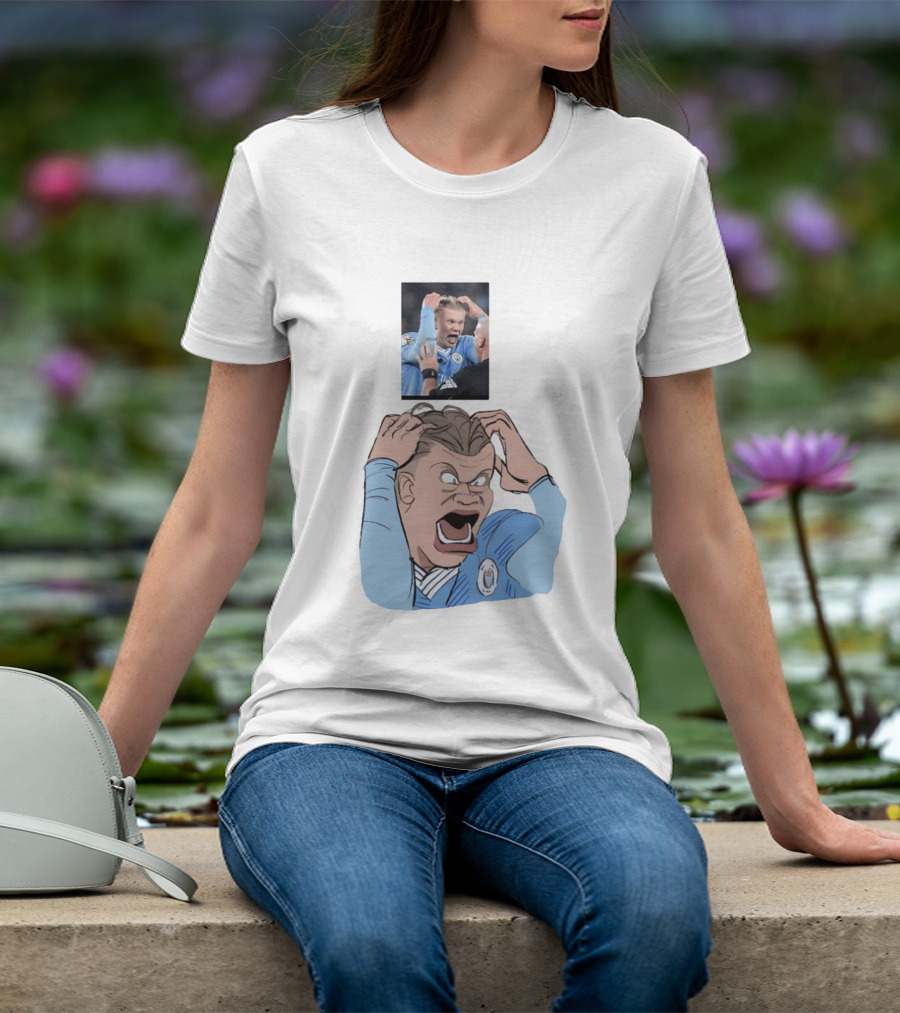 Erling Haaland Frustrated Screaming Football Cartoon Referee Reaction T-Shirt