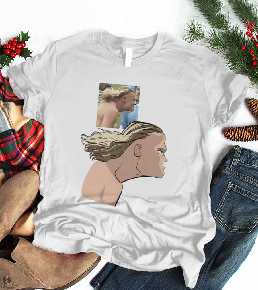 Erling Haaland Long Hair Meme Jawline Football Flowing Hairstyle T-Shirt