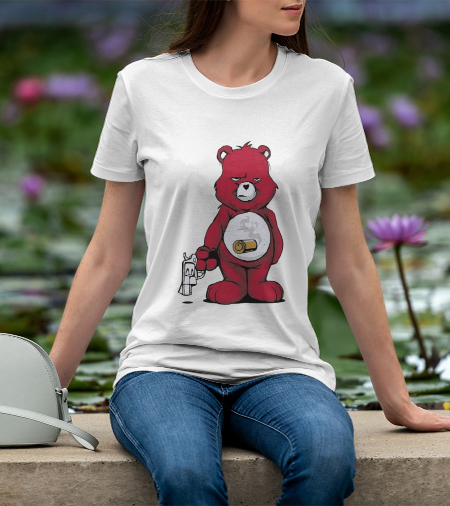 Red Bear With Revolver .38 Special Bullet Smoke T-Shirt