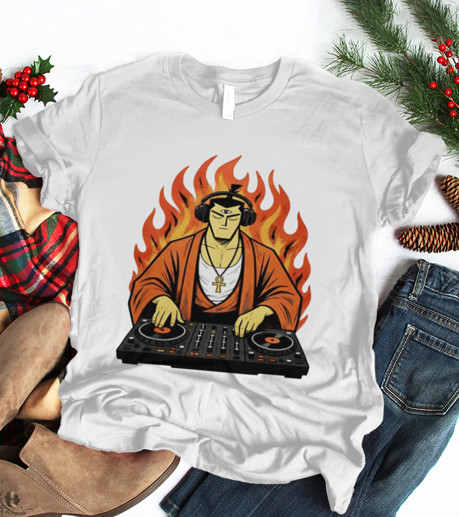 Samurai Jack DJing With Headphones Fire Music Mixer T-Shirt