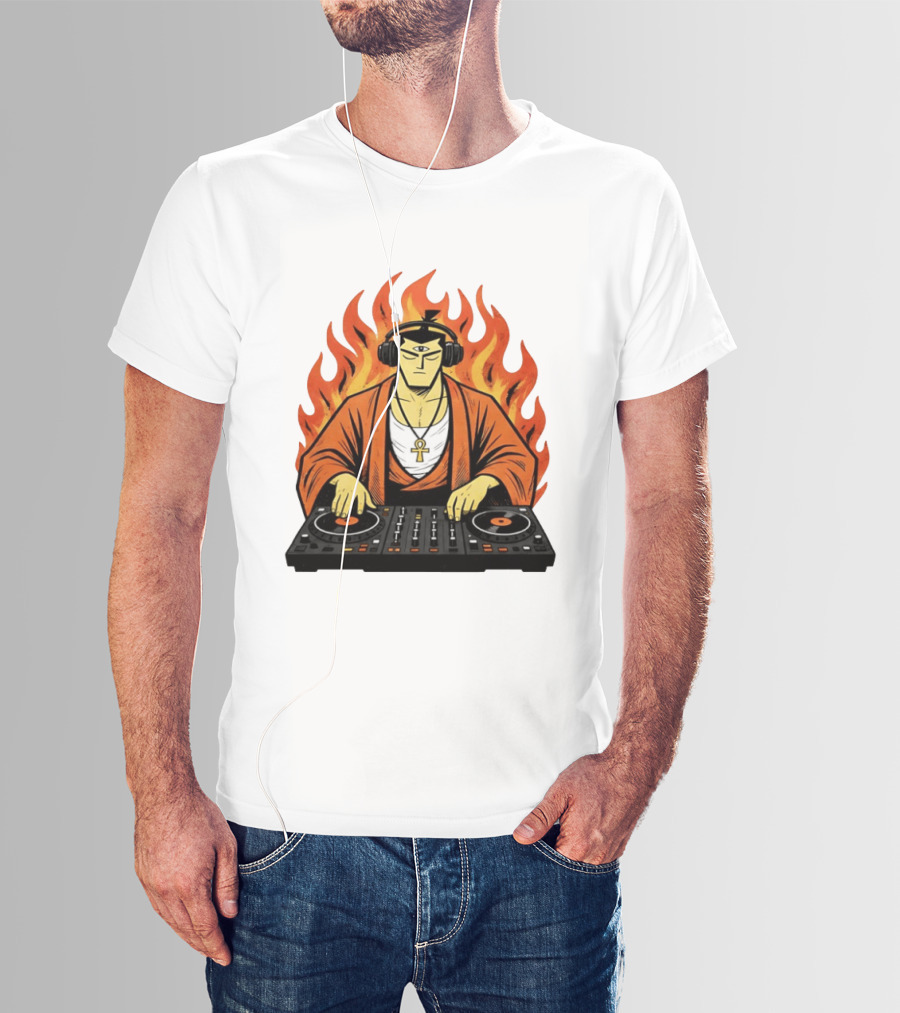 Samurai Jack DJing With Headphones Fire Music Mixer T-Shirt