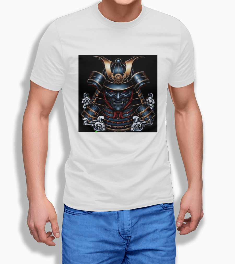 Samurai Warrior Mask Helmet With Traditional Armor And Red Accents T-Shirt