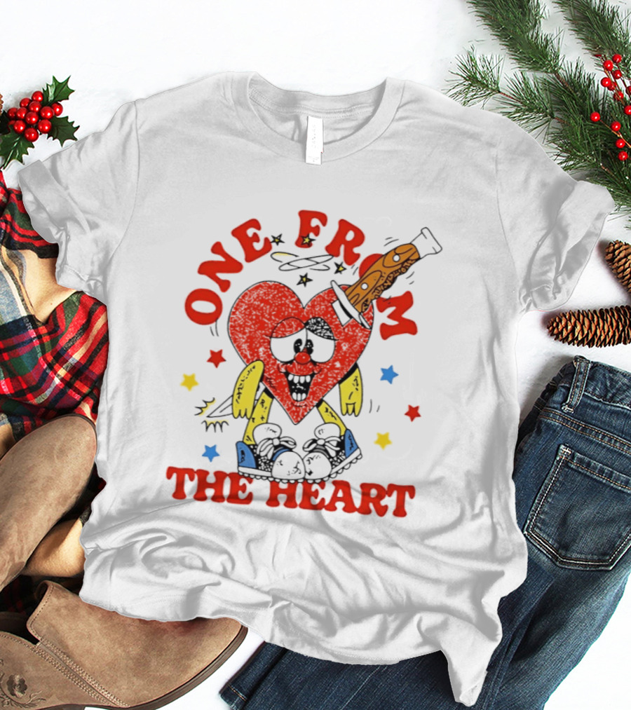 One From The Heart Love Cartoon Heart With Knife And Colorful Stars T-Shirt