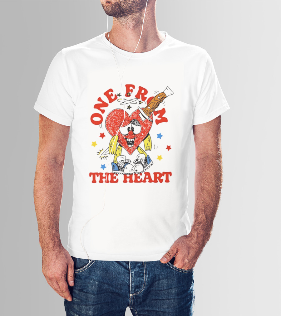 One From The Heart Love Cartoon Heart With Knife And Colorful Stars T-Shirt