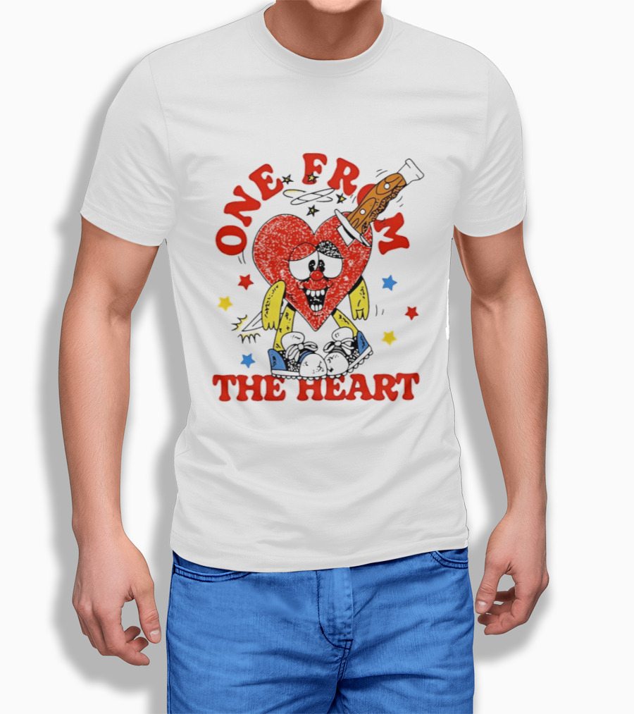 One From The Heart Love Cartoon Heart With Knife And Colorful Stars T-Shirt