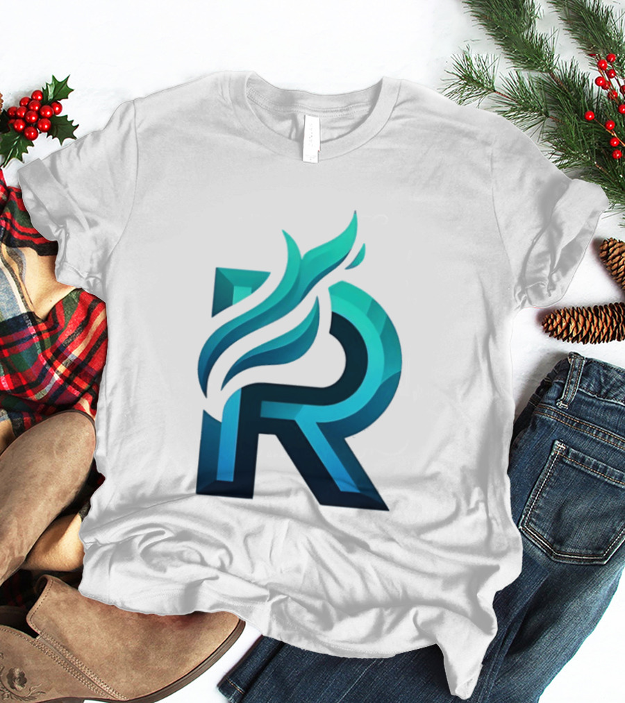 R Flame Letter Blue Green Gradient T-Shirt