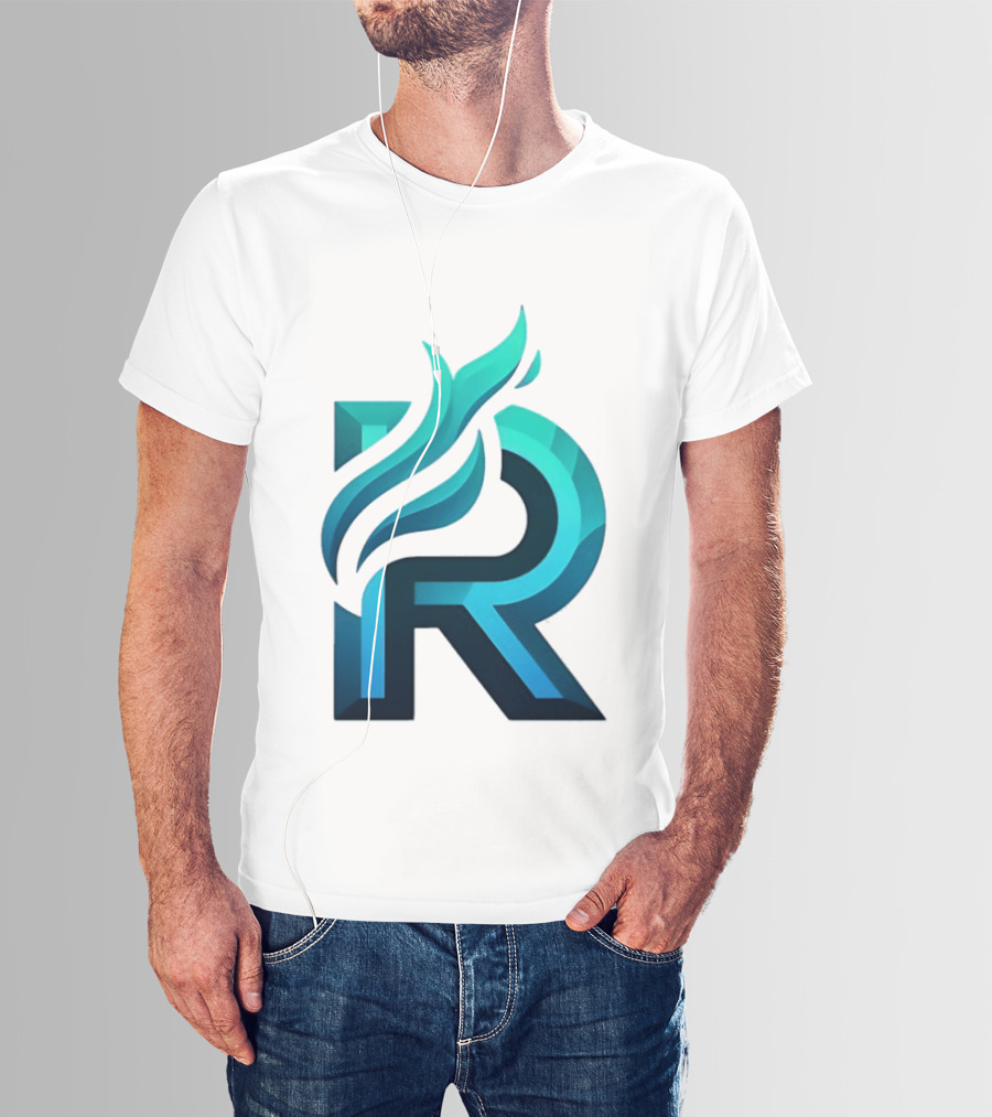 R Flame Letter Blue Green Gradient T-Shirt