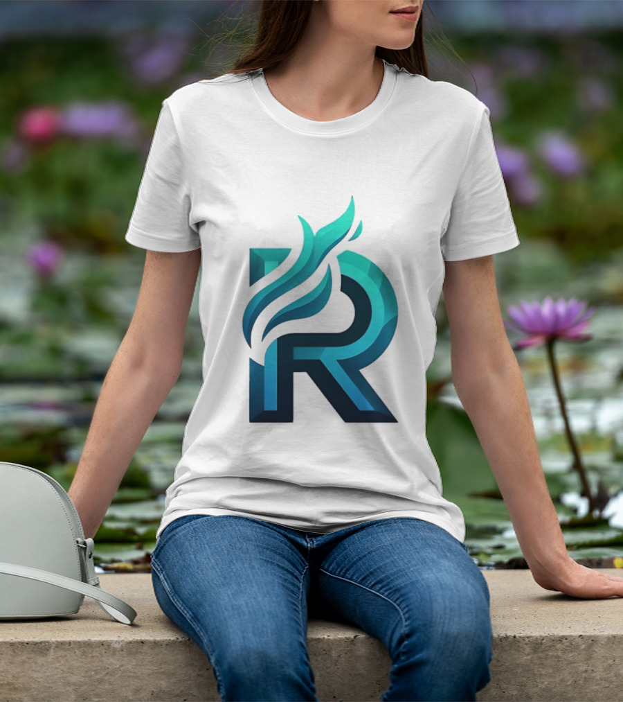 R Flame Letter Blue Green Gradient T-Shirt