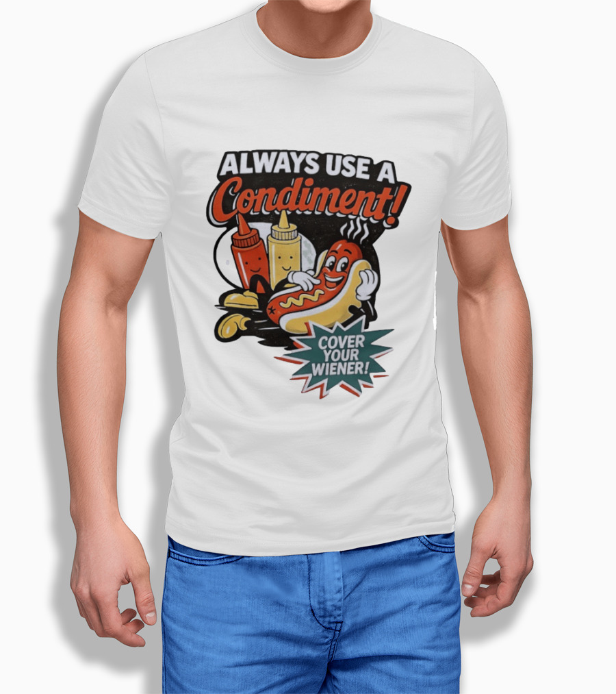 Always Use A Condiment Cover Your Wiener Hot Dog Fun T-Shirt