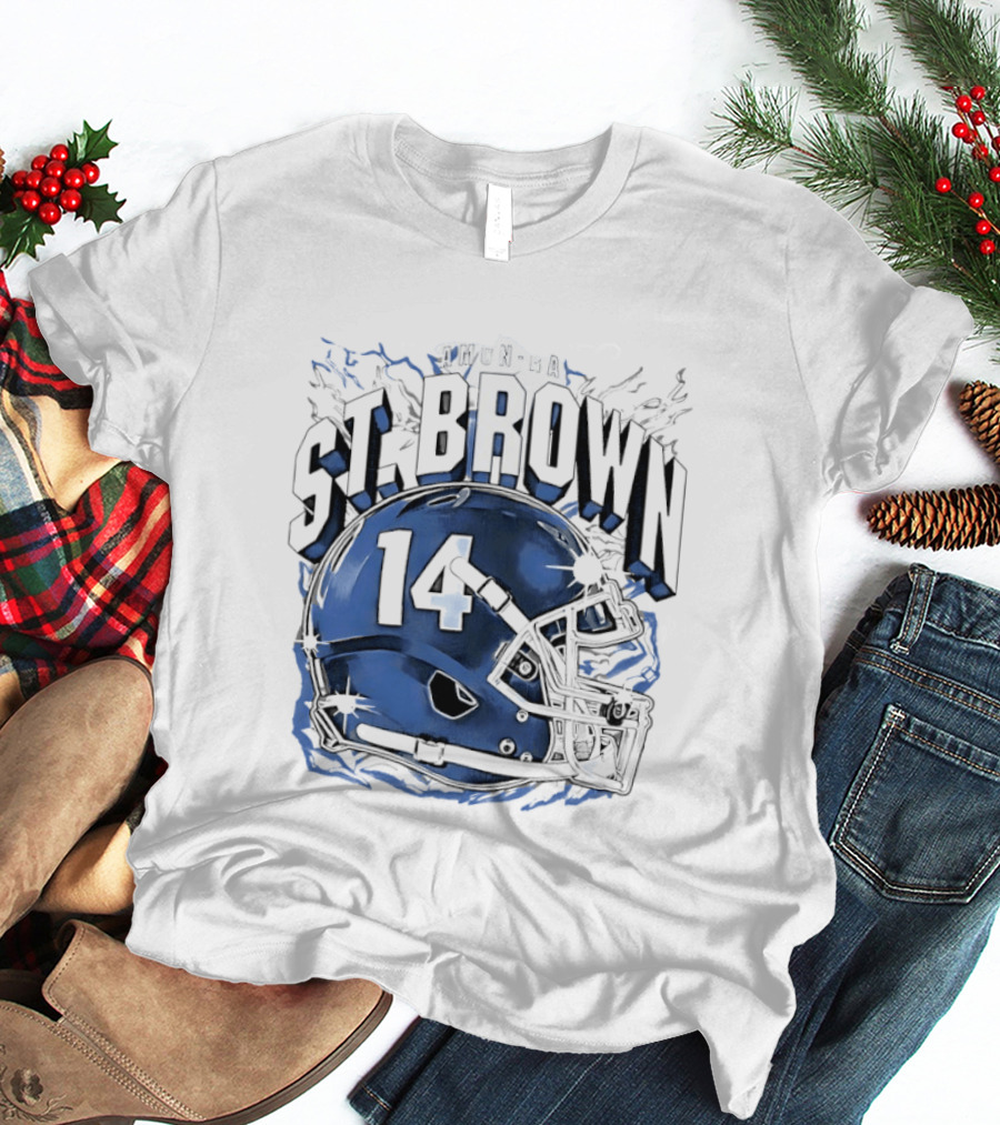 Amon Ra St. Brown 14 Helmet Detroit Lions T-Shirt
