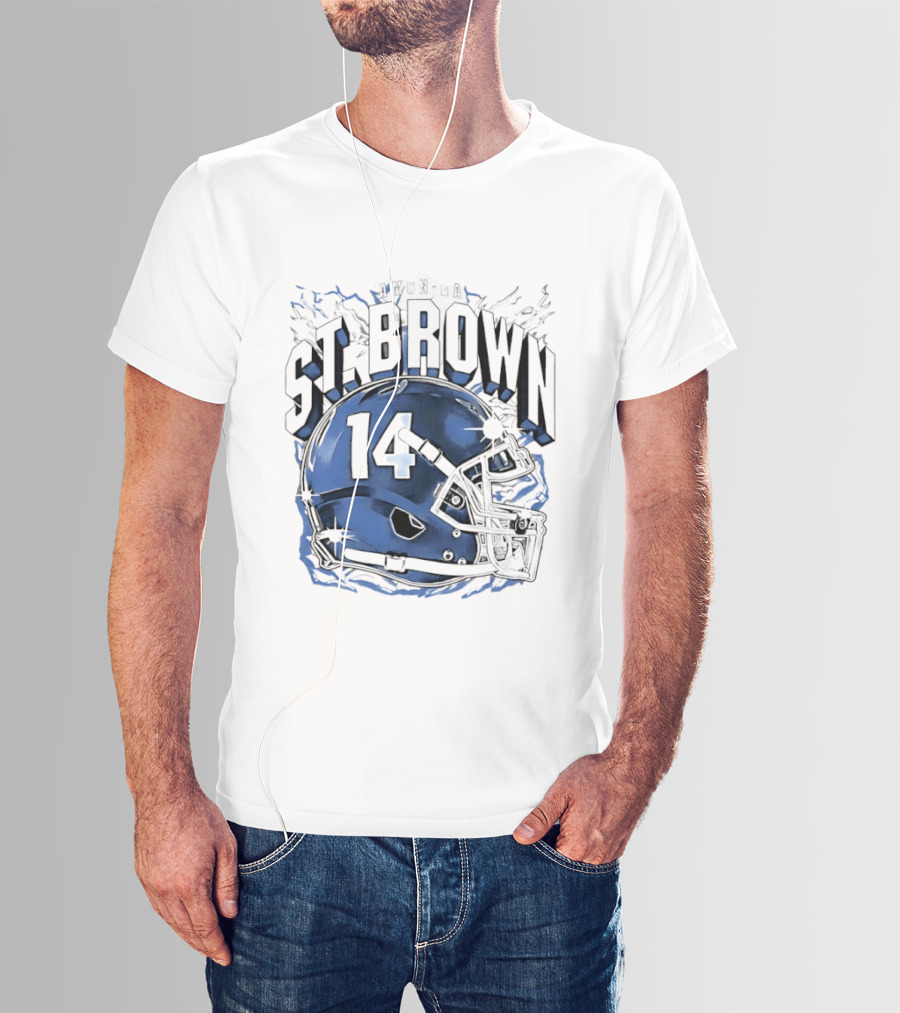Amon Ra St. Brown 14 Helmet Detroit Lions T-Shirt