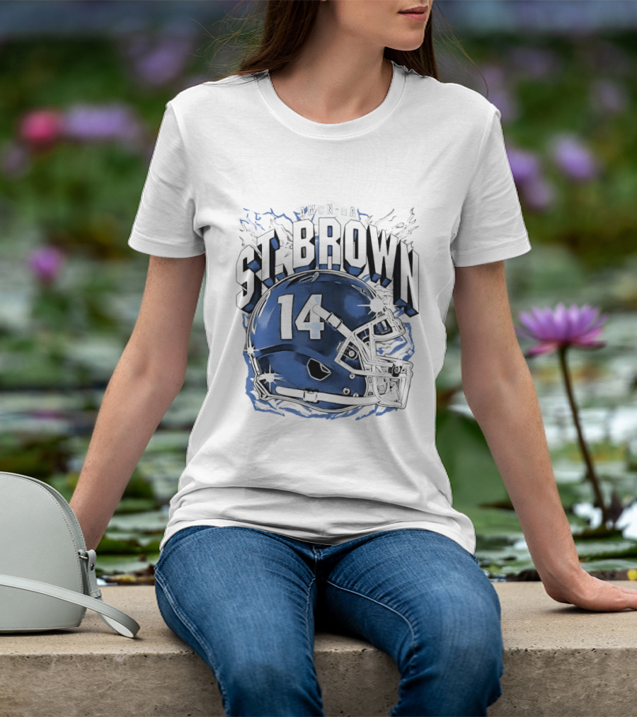 Amon Ra St. Brown 14 Helmet Detroit Lions T-Shirt