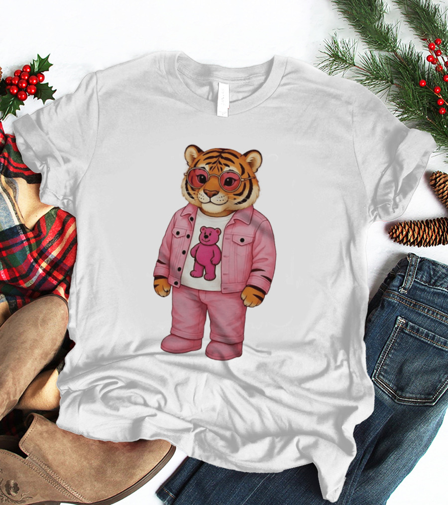 Cincinnati Bengals Fashion Pink Denim Tiger Bear T-Shirt