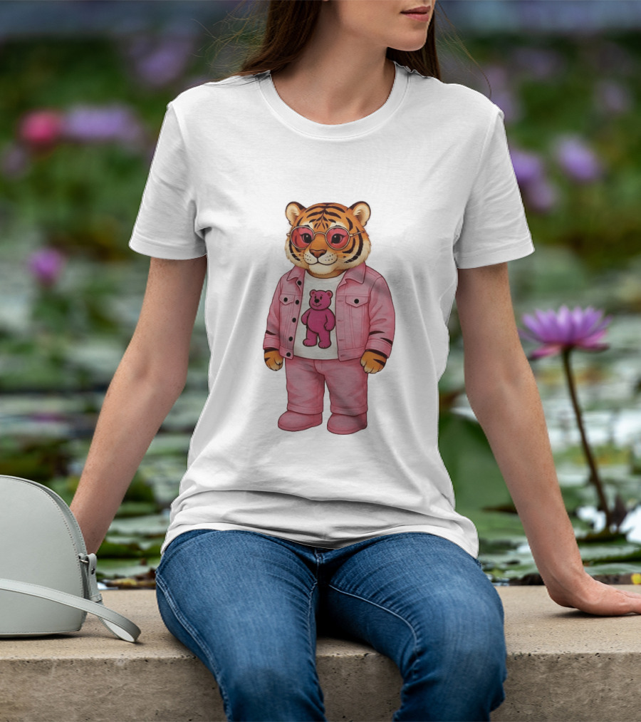 Cincinnati Bengals Fashion Pink Denim Tiger Bear T-Shirt