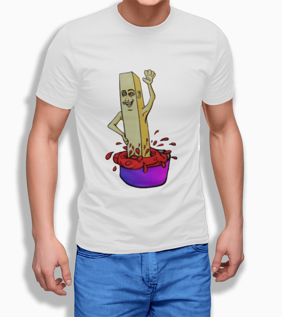 French Fry With Face Humorously Dipping In Ketchup Bowl T-Shirt