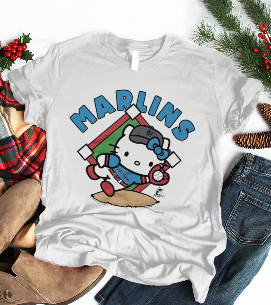 Hello Kitty Miami Marlins Catch Collaboration T-Shirt
