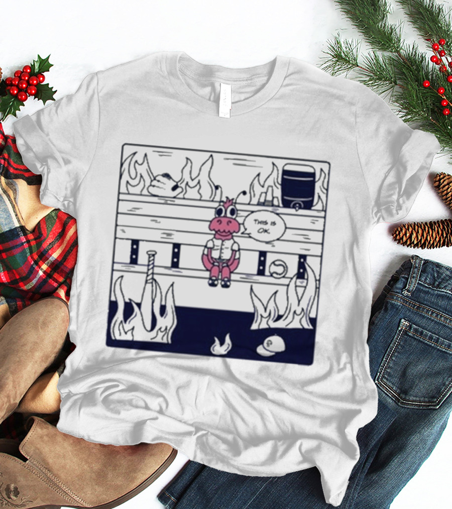 Jaxshrimp This Is Fine Fires Cartoon Cow Sitting Amidst Flames T-Shirt