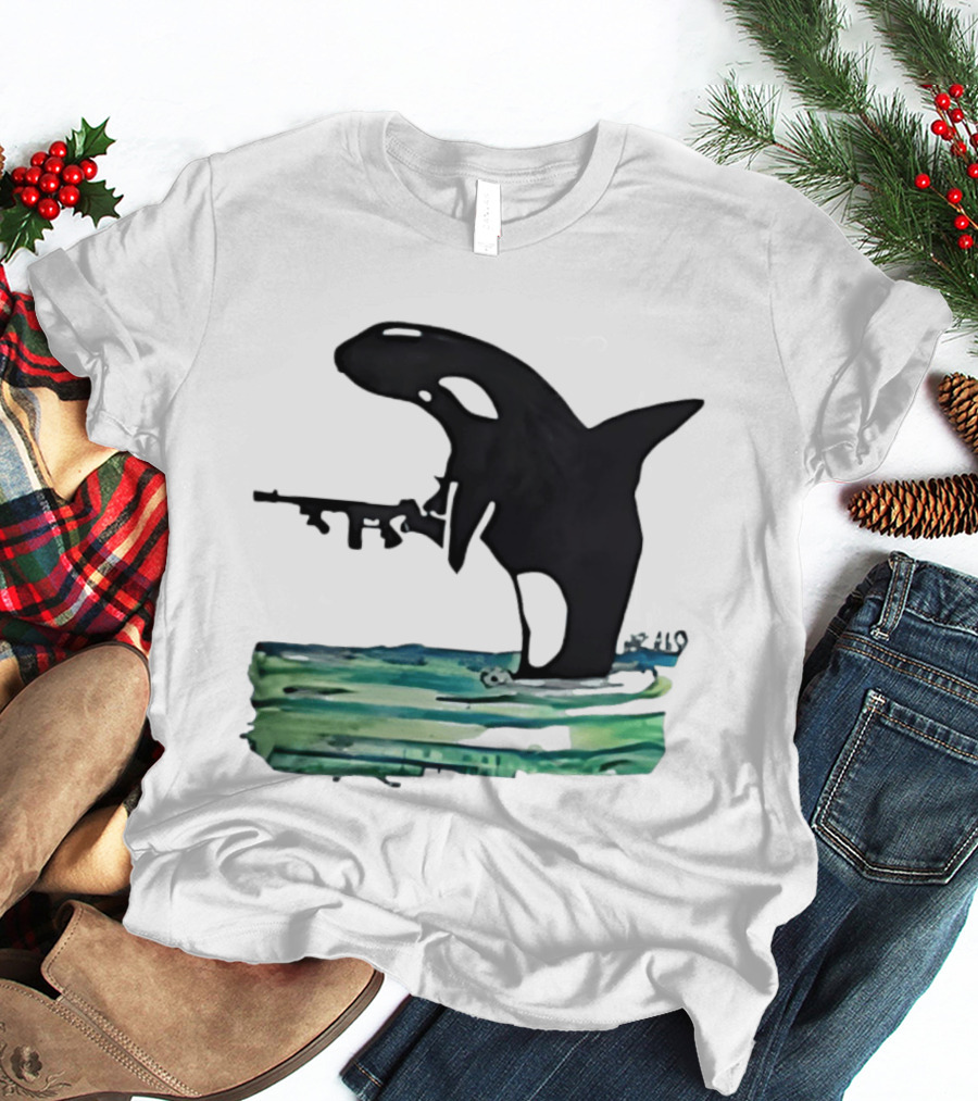 Orca Whale Holding A Machine Gun T-Shirt