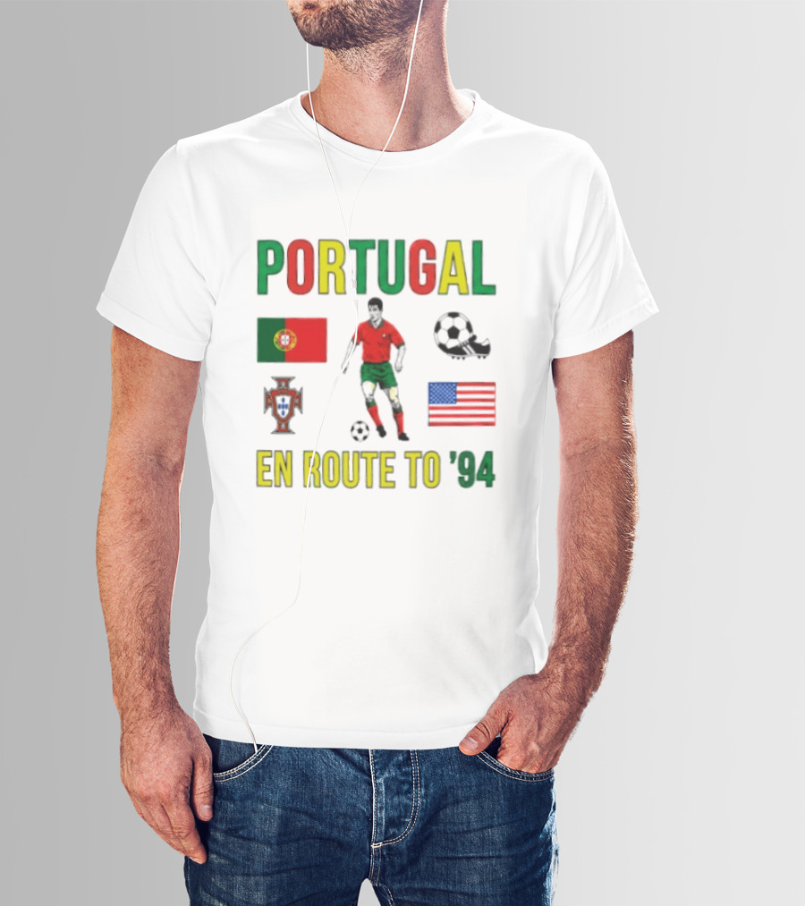 Portugal En Route To '94 World Cup Journey Footballer And Flags T-Shirt